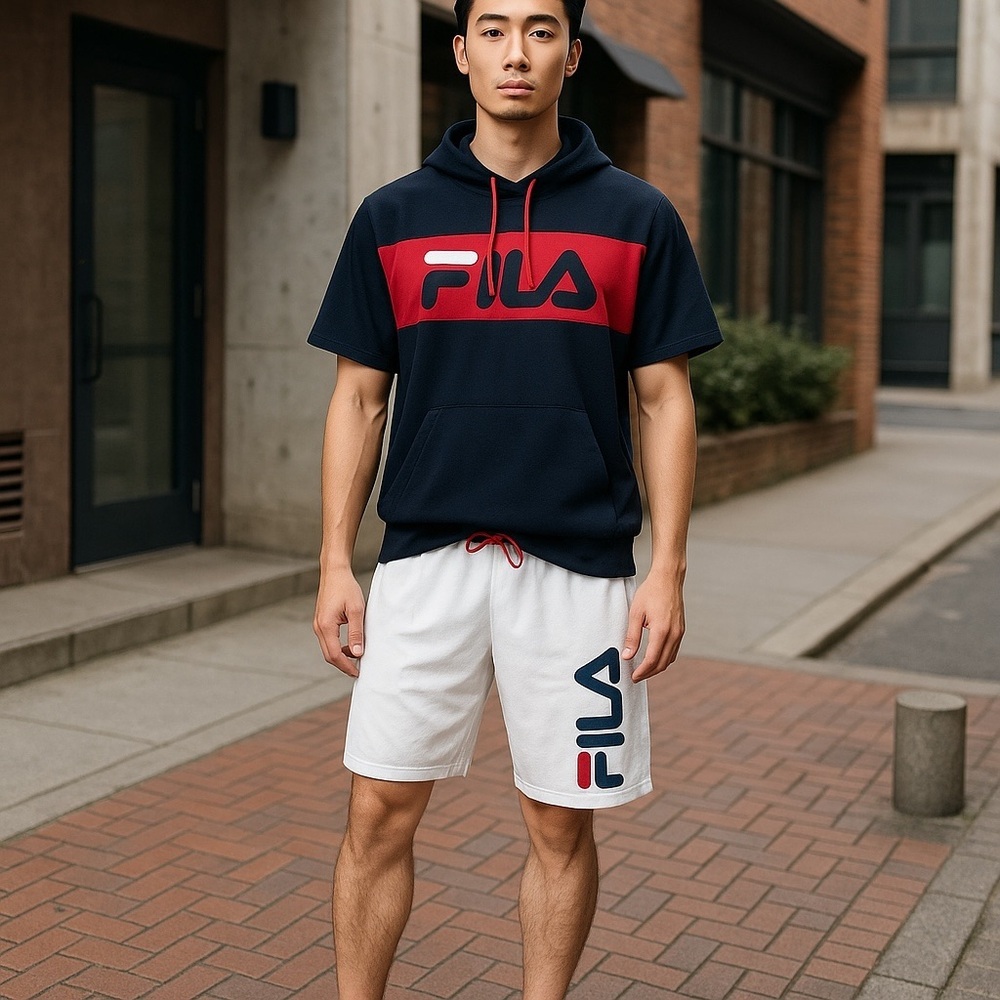 Fila Navy and Red Short Sleeve Hoodie Set